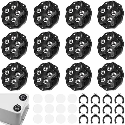 Set van 12 Zware Balwielen voor Meubels met 5 Stalen Ballen en 12 Remmen, Zelfklevende Meubelwielen voor Opslagdozen en Kleine Apparaten, Ideaal voor Vloerbescherming en Mobiliteit