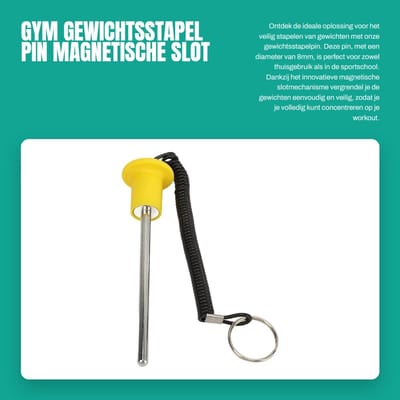 Dailygoods- Gewichtsstapel Pin Magnetisch 8mm - Duurzaam - Lichtgewicht - Antiverval Ontwerp - Bevestigingskoord - Eenvoudig Slotmechanisme - Gewichtspen