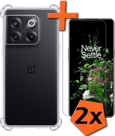 Hoes - Met Screenprotector - 2 Stuks - Geschikt voor OnePlus 10T - Sterk & Shockproof - Siliconen Case - Back Cover - Telefoon Hoes - Shock Proof - Transparant