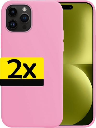 Hoesje - 2 Stuks - Geschikt voor Apple iPhone 15 Pro - Sterk & Shockproof - Case Siliconen - Back Cover - Telefoon Hoes - Telefoonhoesjes - Lichtroze