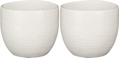 2x mica decorations plantenpot/bloempot - terracotta - wit flakes relief- d16/h14 cm