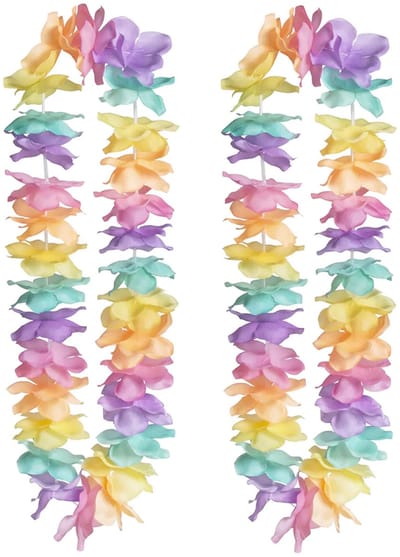 Boland Hawaii krans/slinger - 10x - Tropische/zomerse kleuren mix - Bloemen hals slingers - Party verkleed accessoires