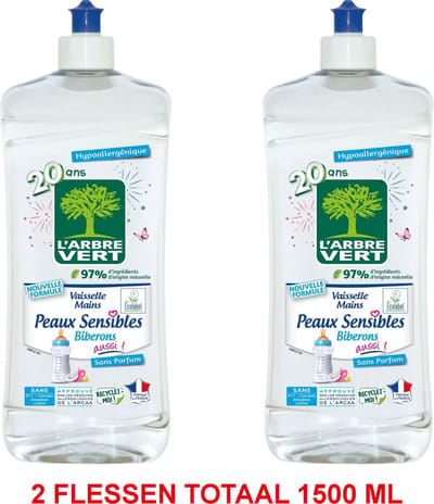 L'Arbre Vert Afwasmiddel voor de Gevoelige Huid Flessen (1 = 750 ml)