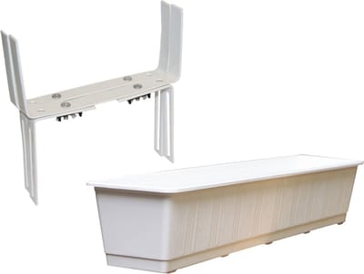 Kunststof plantenbak wit rechthoekig 80 cm met 2 verstelbare balkon/muurbeugels