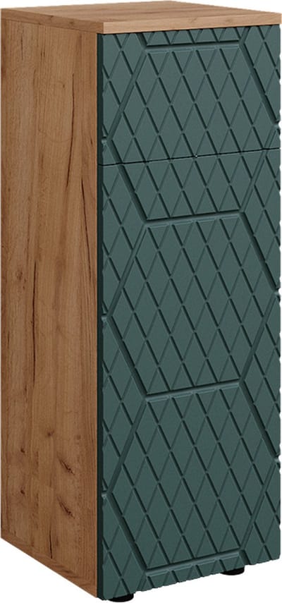 Vicco Irma Midikast – 30 x 81 cm met 1 lade, 2 vakken, badkamer Groen/gouden eik
