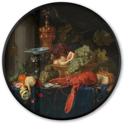 Poster in lijst Rond - Fotolijst 60x60 cm - Posters - Stilleven met een gouden bokaal - Schilderij - Oude meesters - Ronde posterlijst zwart - Decoratie - Wanddecoratie woonkamer - Muurdecoratie slaapkamer