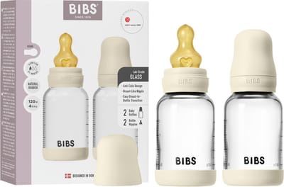 BIBS Glazen Babyfles - 120ml - 2-pack - Natuurrubber speen - Ivory