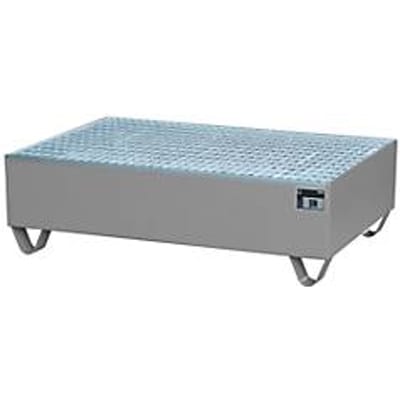 Opvangbak, voor 2 vaten à 200 l, met verzinkt rooster, L 1200 x B 800 x H 360 mm, van onder toegankelijk, staal, muisgrijs RAL 7005