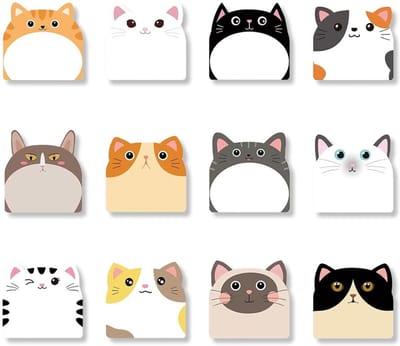 Dailygoods- Plaknotities 360 Stuks - Kawaii Kat - Zelfklevende Tabs - Memonotities - Kantoor/School Benodigdheden - 12 Ontwerpen - Sticky Notes