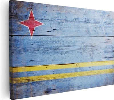 Artaza Canvas Schilderij Aruba Vlag - 90x60 cm - Wanddecoratie Houten Look - Muurdecoratie Woonkamer - Schilderijen Op Canvas