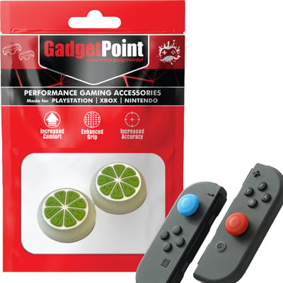 Gadgetpoint - Thumb Grips voor Nintendo Switch Joy-Con Controllers - Gaming Thumbgrips - Performance Anti-Slip Thumbsticks - Bescherming Accessoires - Fruit - Groen met Wit