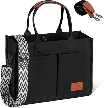 Dailygoods - Aucuu Canvas tas, grote schoudertas, grote capaciteit, schoudertas, shopper bag, meerdere zakken met verstelbare riem, voor werk, studie, reizen