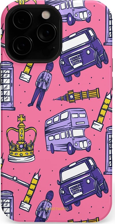 Casetastic Hoesje Geschikt voor Apple iPhone 13 Pro Max Magsafe - Stijlvolle Beschermende Duo-layer Case - Brits London Roze Avontuur - Londen