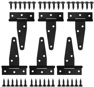 Set van 6 Zware Zwarte T-Scharnieren voor Schuurdeuren en Poorten