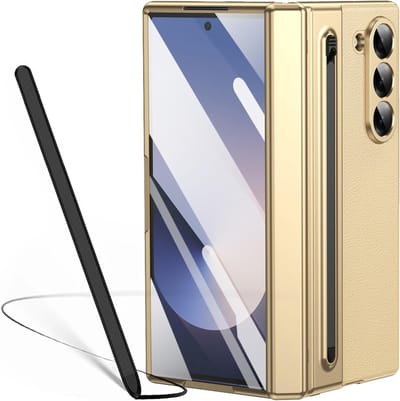 Beschermende Hoes voor Galaxy Z Fold 6 met Hinge Bescherming, Schermbeschermer en S Pen Houder - Goudkleurig, Duurzaam en Stijlvol Design