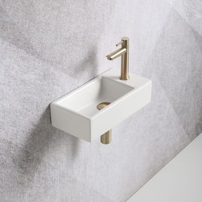 Fonteinset Mia 40.5x20x10.5cm mat wit rechts inclusief fontein kraan, sifon en afvoerplug mat goud