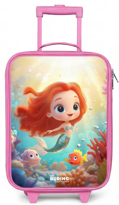 NoBoringSuitcases.com® - Kinderkoffer roze - Kindertrolley meisje - Zeemeermin - Vissen - Koraal - Koffer kind lichtgewicht - Reiskoffer trolley voor kinderen - Koffertje met lichtgevende wieltjes - Rolkoffer