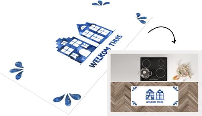 Keukenloper - Loper keuken - Welkom Thuis - Blauw - Wit - 120x50 cm - Keukenloper vinyl
