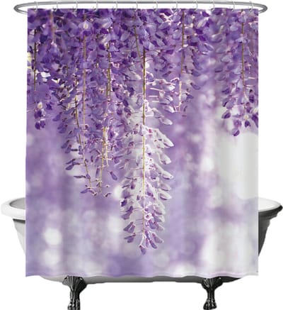 Ulticool Douchegordijn - Lila Hangplant Natuur Bloemen Rust - 180 x 200 cm - met 12 ringen - Anti Schimmel - Waterdicht & Wasbaar - Semi Transparant - Decoratie Lente Zomer - Paars