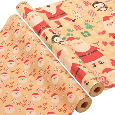 2 rollen kerstinpakpapier - recyclable kraft - kerstcadeaudoos - verjaardagsfeestdecoratie - 17 inch × 492 voet - per rol - voor kinderen - 138 m² ttl - Hoho-Santa