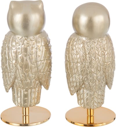 J-Line figuur Uil Op Voet Ogen Gesloten - polyresin - wit/goud - 2 stuks