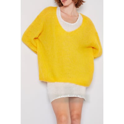 American Vintage V Collar Mid-length Loose Sweater Bouton D Or Size: XS/S | Knitted Sweaters Outlet | Dames | Geel