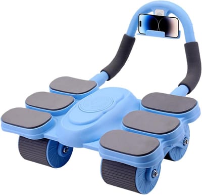 Buikrolwiel Workout - Fitness Wiel - Core Training - Automatische Rebound - 4 Wielen - Blauw