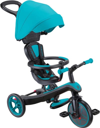 Driewieler - Globber Trike 4 in 1 in Teal - groen blauw - 4in1 converteerbaar - met duwstang - vanaf 10 maanden tot 5 jaar