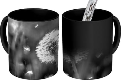 Magische Mok - Foto op Warmte Mokken - Koffiemok - Paardenbloem - Zwart - Wit - Plant - Magic Mok - Beker - 350 ML - Theemok