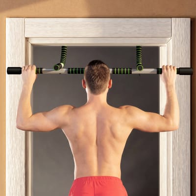 Homcom Multifunctionele Pull-Up Bar Wandgemonteerde Pull-Up Bar met antislip handgrepen Draagvermogen 110 kg voor oefening en training thuis in de sportschool Zwart en groen
