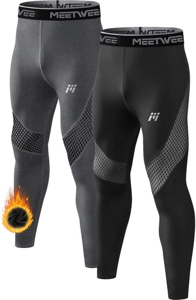 MEETHOO 2 Stuks Thermo Legging Heren- Thermisch Ondergoed - Thermisch Ondergoed - Warme Onderkleding - Heren Thermisch Ondergoed-Zwart/Grijs-S