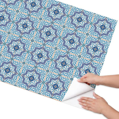 Coloray Meubel Wrap Folie - Blauw Meubelfolie - 75x150 cm - Meubelfolie Zelfklevend Geometrische patronen - Wrapfolie Keuken - Geometrische Meubelfolie - Decoratiefolie - Tafeldecoratie - Achtergronden en patronen