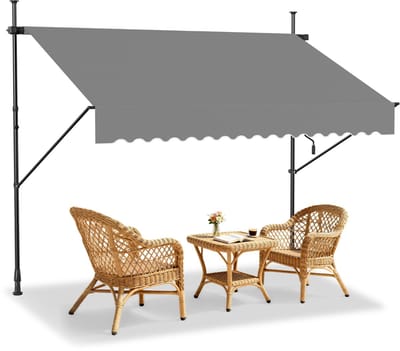 Breedte Zonwering Uitklapbare Klemmluifel 250cm Balkon Luifel Hoogteverstelbaar Met Handkraan UV-Bestendig & Weerbestendig Zonweringrolluik Zonder Boren Voor Buiten Terras (Lichtgrijs) NAIZY