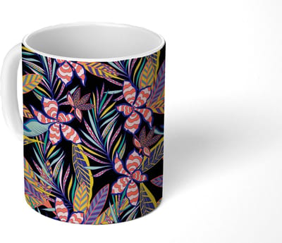 Mok - Koffiemok - Hawaii - Regenboog - Bloemen - Bladeren - Psychedelisch - Mokken - 350 ML - Beker - Koffiemokken - Theemok