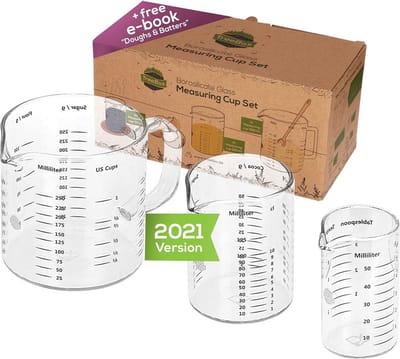 TreeBox Maatbeker van Glas – 3-delige set Maatbekers – Hitte- en Magnetronbestendig – Maatbeker 250 ml, 125 ml en 50 ml
