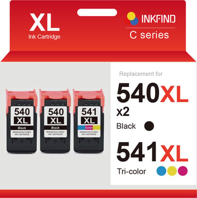 INKFIND 540XL 541XL Inktcartridge compatibel met Canon 540 Canon540 Canon541 Canon 541 Canon PG-540 PG-540L PG-540XL CL-541 CL-541XL Hoge Capaciteit / 3-pack (Zwart x 2 en Kleur x 1)