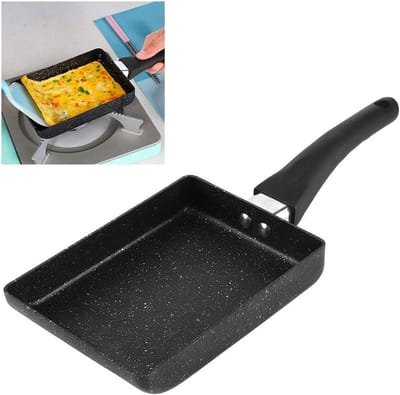 Tamagoyaki Pan - Omeletpan Vierkant - Ontbijt Maken - Stenen Anti-aanbaklaag - 13.5 x 18.5 cm - Zwart