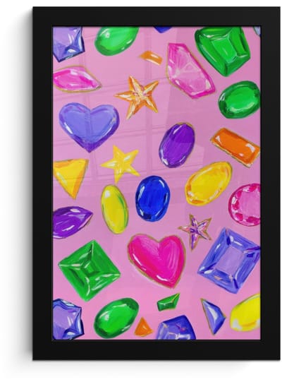 Poster in lijst - Fotolijst 20x30 cm - Posters - Edelstenen - Vormen - Hartje - Kleurrijk - Posterlijst zwart - Decoratie - Wanddecoratie woonkamer - Muurdecoratie slaapkamer