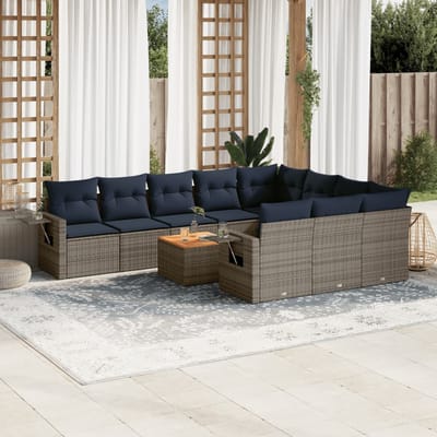vidaXL - 11-delige - tuinbankset - met - kussens, - grijs - polyrotan