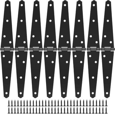8 stuks 5 inch zware riemscharnieren voor houten deuren, tuinhekken en garages met schroeven, zwart poortscharnier voor schuren en buitengebruik