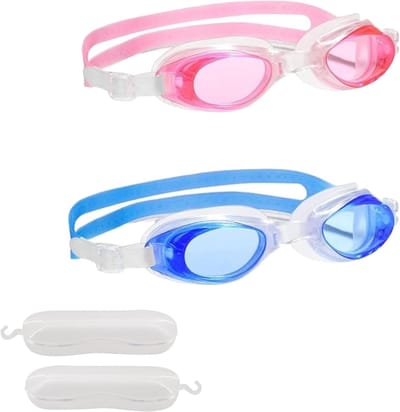 Set van 2 Kinderen Zwembrillen met Opbergdoos - Verstelbare UV-Bescherming voor Beginners van 3-14 Jaar, Ideaal voor Zwemlessen en Waterplezier