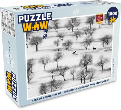 Puzzel Dieren rennen in het sneeuwlandschap van Mongolië - Legpuzzel - Puzzel 1000 stukjes volwassenen