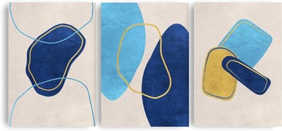 Kunstdruk Abstract - Wanddecoratie Set - Woonkamer Aankleden - Getextureerd Papier - A2 3 Stuks - Blauw