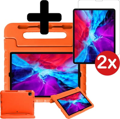 Hoesje - Geschikt voor Apple iPad Pro (2020) - 11 inch - Met 2x Screenprotector - Kinderhoes - Shockproof Bumper - Kidsproof Case - Tablethoes - Kinder Hoes Cover - Oranje