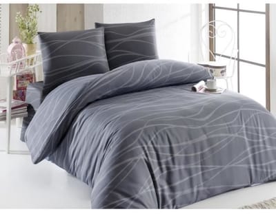 Parure de lit - 1 housse de couette 220 x 240 cm + 2 taies d'oreiller 60 x 60 cm - 65% coton, 35% polyester - Gris