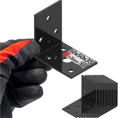 LUN FIX - Hoekverbinder 90° - 50x50x35x2mm-- 10 stuks - Staal zwart gepoedercoat - Houtbouw meubelbouw rekbouw