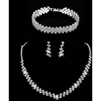 Bruids Klauwketting Sieraden Strass Temperament Diamant Oorbellen Ketting, Eenvoudige Set gray