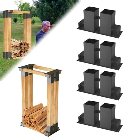 Houtstapelhulp - Brandhout rek - Haardhout Opslag - Voorgeboorde Gaten - 4 stuks - Zwart