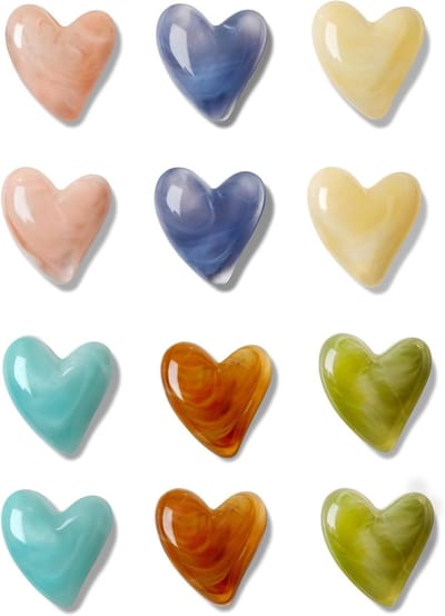 Kleurige 3D Hartvormige Magneetjes - Decoratieve Keramische Magneten voor Keuken, Kantoor en Cadeaus - Set van 12 Stuks