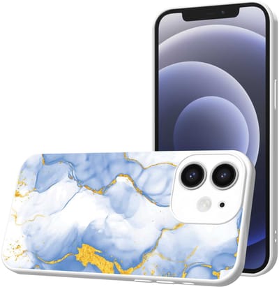 Smartphonica Telefoonhoesje Geschikt voor iPhone 12 met Lichtblauw Goud Marmer opdruk - TPU Back Cover Case Lightblue Gold Marble Design - Wit geschikt voor iPhone 12